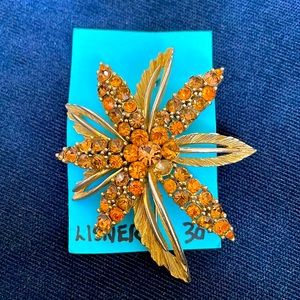 Lisner orange stone brooch, vintage